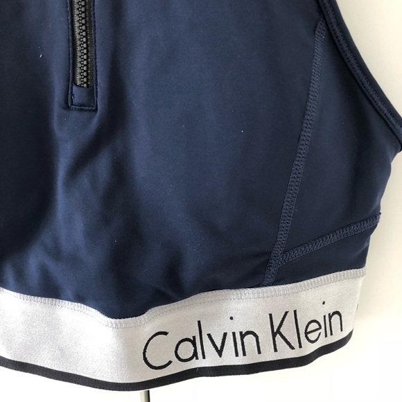 NWT Calvin Klein logo zip front navy sports bra - Picture 3 of 8
